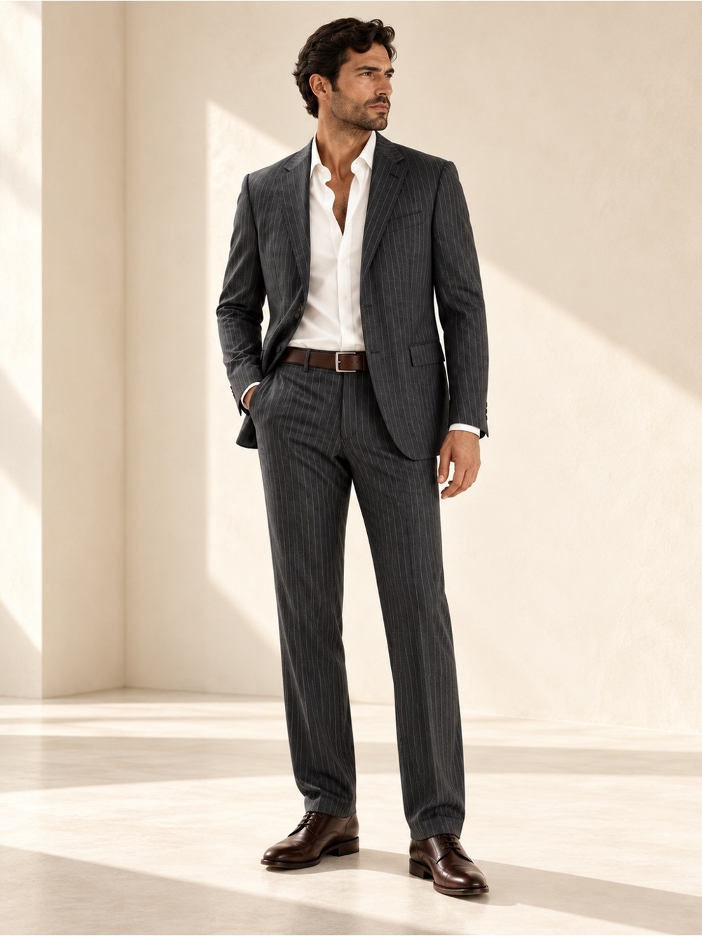 Hugo Boss REDA Super 130 Wool Pinstripe Suit Power Tailoring Sz 42R 34x30